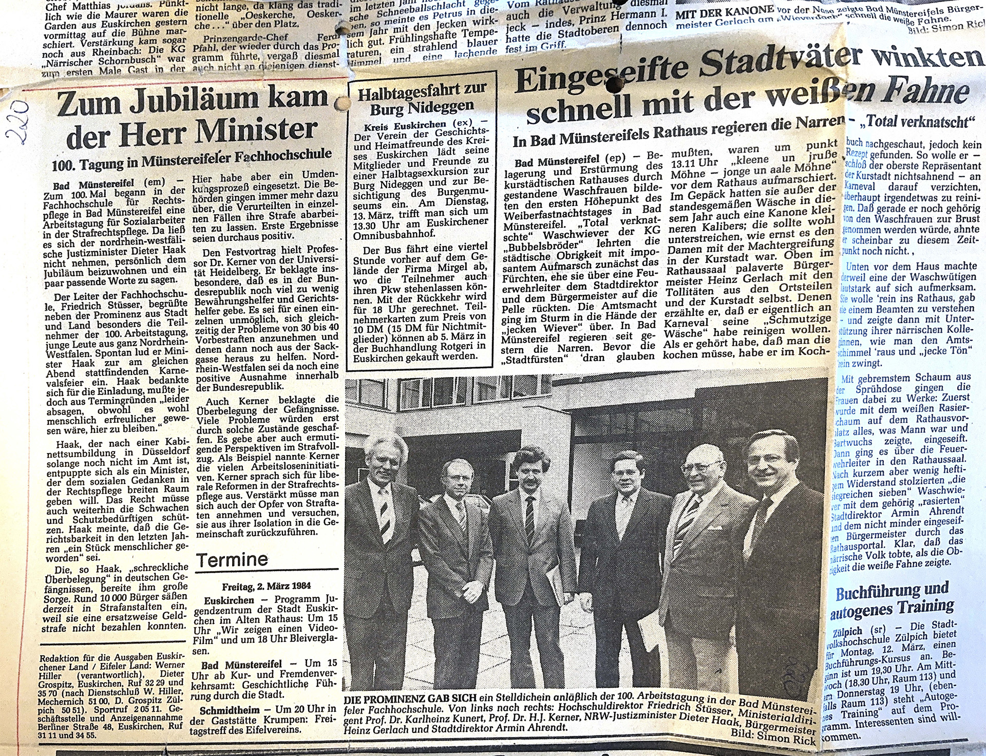 Ausschnitt aus der Tageszeitung "Euskirchener Land" vom 02. März 1984